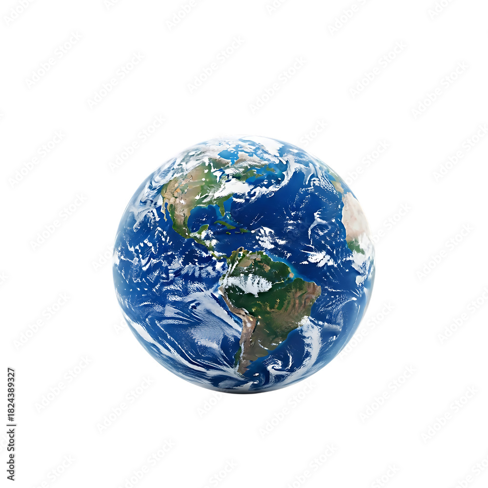 Fototapeta premium Earth globe featuring North and South America continents on transparent background