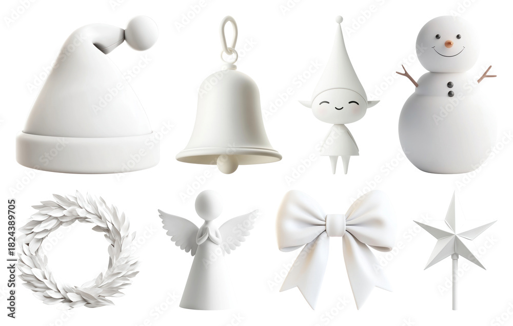 Obraz premium PNG Minimalist white Christmas decorations, element set on transparent background