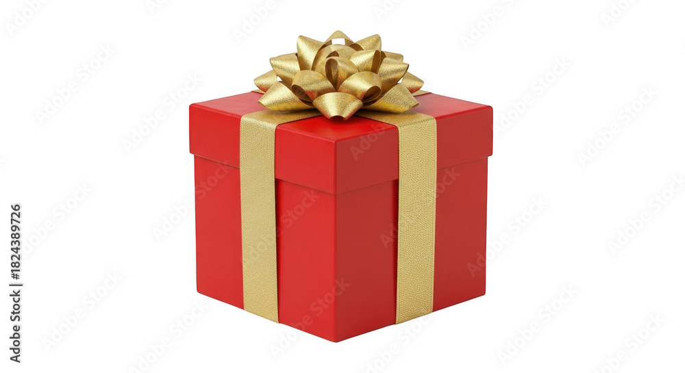 Fototapeta premium Red gift box with gold ribbon and bow, isolated on transparent background
