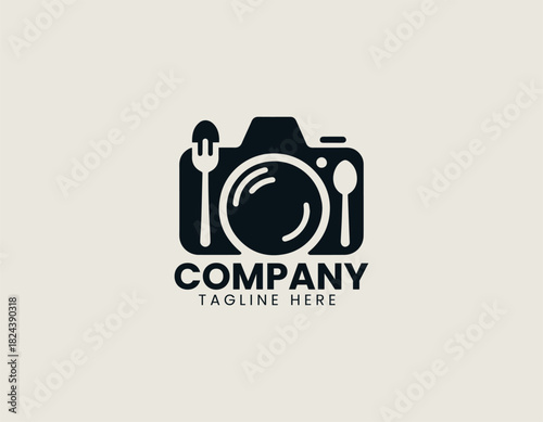 Food photography camera with plated dish icon in a clean bold black vector logo illustration
Keywords