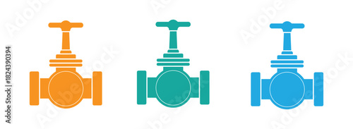 Industrial pipeline valve icon for controlling the flow of liquid or gas in a plumbing system for water or oil industry process vector solid glyph icon