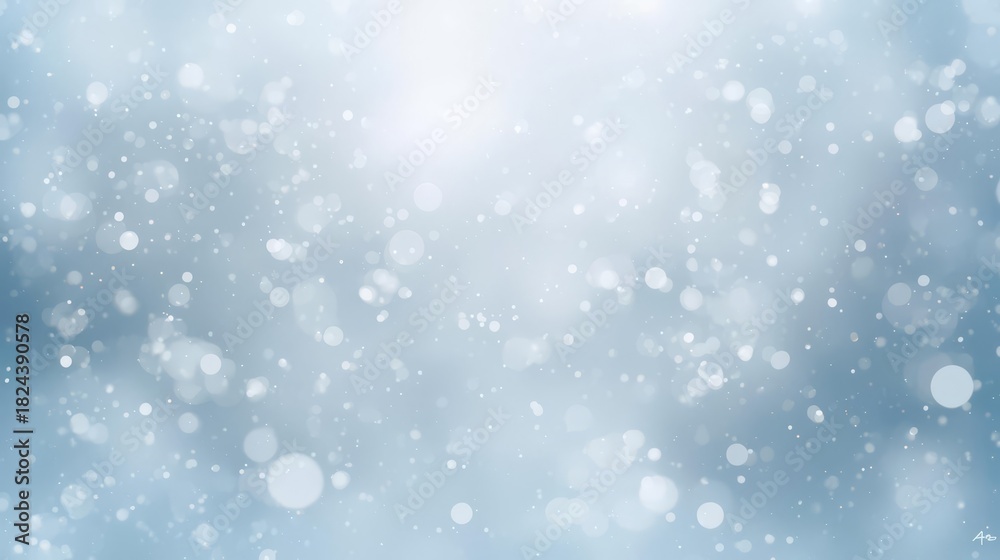 Fototapeta premium Abstract winter background with soft blue tones and sparkling bokeh lights.