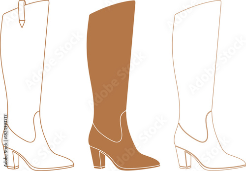 Stylish tall boots fashion vector silhouette set