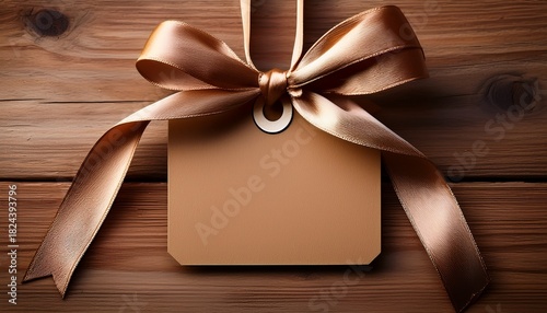 Blank Kraft Paper Gift Tag Tied With A Beautiful Satin Ribbon Bow