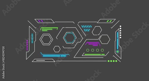 Futuristic HUD interface display for advanced technology, gaming, science, or user interface design projects needing a modern, high-tech edge