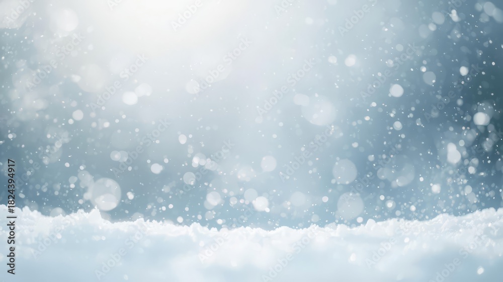 Naklejka premium Snowy Winter Scene with Falling Snow and Soft Light.