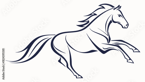 Illustration of a horse in a dynamic pose with flowing mane and tail in a minimalist line art style