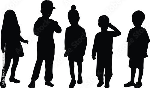 Group of Kids, Boys and Girls Standing for Childhood, School, Education, and Playtime Graphics.