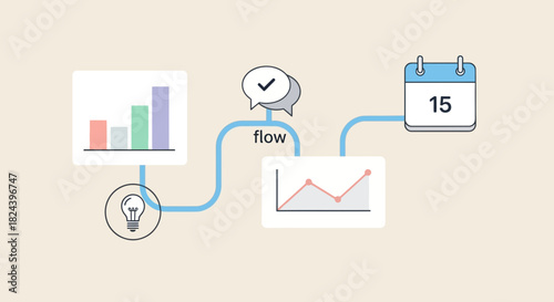 Streamlined workflow visual with data charts and calendar showing project milestones, representing business processes and project management for efficient results