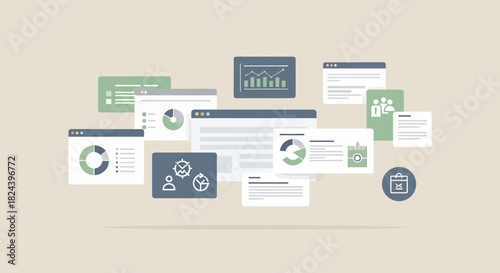 Streamline business performance with modern data dashboards and analytics, visualizing key metrics and insights for strategic decision-making, originally a vector graphic