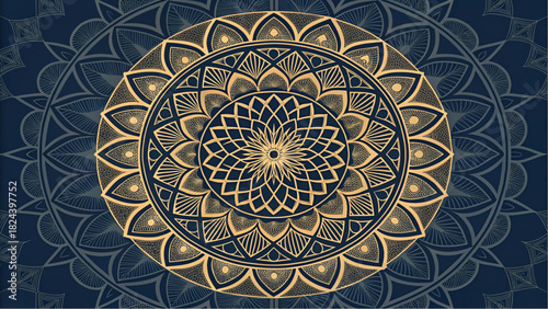 Elegant golden mandala design for yoga studios, meditation centers, or spiritual retreats, a harmonious pattern inspiring peace, balance, and inner harmony