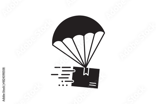 Parachute delivery box silhouette icon Fast air shipping package symbol