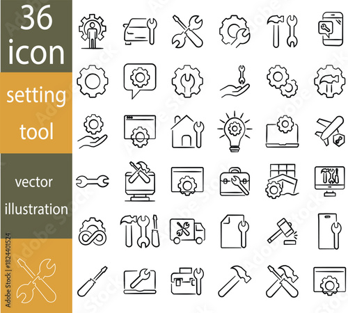  Settings Tools Icons Vector Set Style Stock Vector