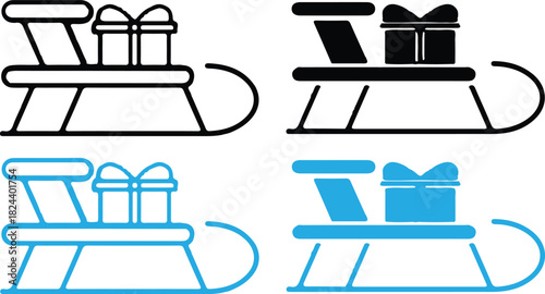 santa sleigh gift bule black icons set vector design 