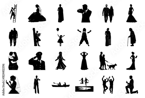 Collection of Human Silhouettes in Life Scenarios people