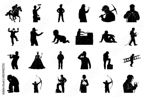 Collection of Silhouettes of People and Activities Keywords: silhouette, people, man, woman