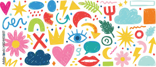 Set of hand drawn arrows in white background