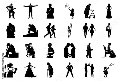 Silhouette montage of human emotions and activities