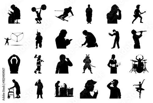 Silhouettes of People in Various Occupations and Activities