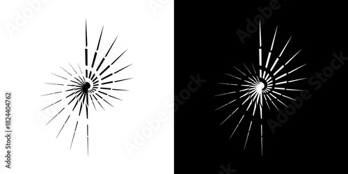 Dynamic abstract spiral sound wave rhythm lines. Circular spiral sound wave rhythm of lines. Circular futuristic abstract lines, black and white background.	