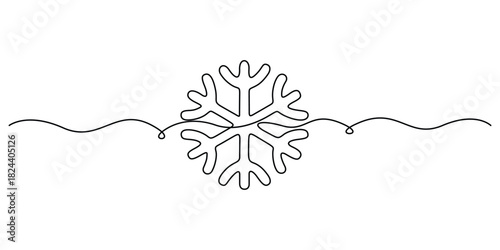 Snowflake continuous one line drawing minimalist style vector illustration