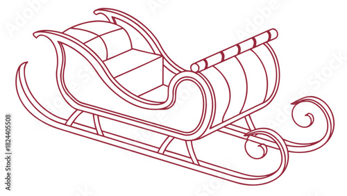 Illustration of a christmas sleigh with a seat and a handle in a simple line art style design