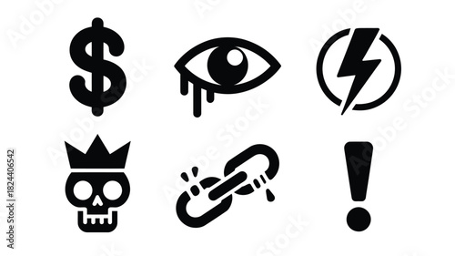 Set of six minimalist warning icons simple flat vector design element isolated on white background