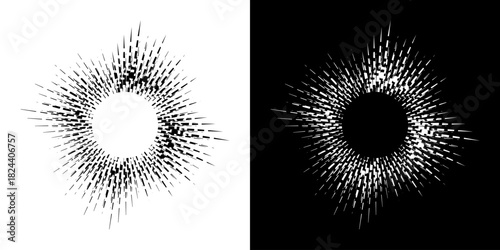 Dynamic abstract spiral sound wave rhythm lines. Circular spiral sound wave rhythm of lines. Circular futuristic abstract lines, black and white background.	