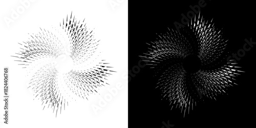 Dynamic abstract spiral sound wave rhythm lines. Circular spiral sound wave rhythm of lines. Circular futuristic abstract lines, black and white background.	