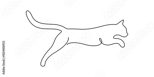 Running cat continuous one line drawing minimalist style vector illustration