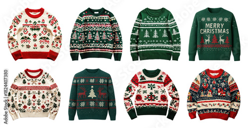 PNG Festive Christmas sweaters collection displayed, element set on transparent background