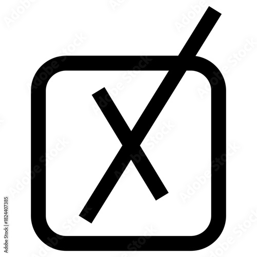 Black vector icon of an 'X' mark in a checkbox on a transparent background. Symbolizes cancellation, error, rejection, incorrect answer, failure, and deletion in UI/UX and form design