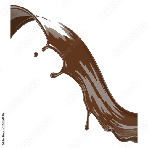 A dynamic splash of rich, melted chocolate, creating an elegant curve and droplets, perfectly isolated on a clean, showcasing its smooth texture and delicious appeal