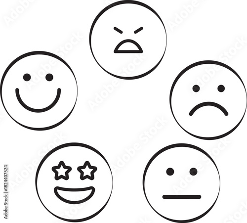 Black and White Emoji Vector Set: Faces and Emotions