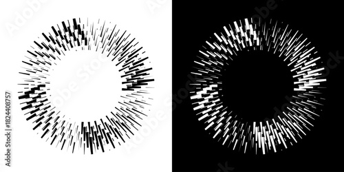 Dynamic abstract spiral sound wave rhythm lines. Circular spiral sound wave rhythm of lines. Circular futuristic abstract lines, black and white background.	