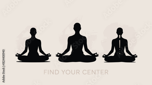 Yoga pose silhouettes lotus position vector illustration for meditation and wellness concepts isolated on beige background