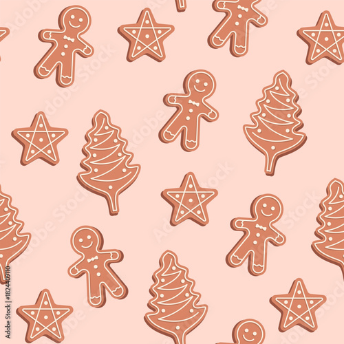 Christmas Cookie Pattern – Cute Cartoon Gingerbread, Stars, and Tree Shapes