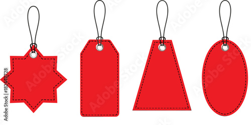 Set of Red Price Tags or Hang Tags Vector in Different Shapes, Ideal for Sale, Discount, Labeling, Shopping, and Retail Promotion Design