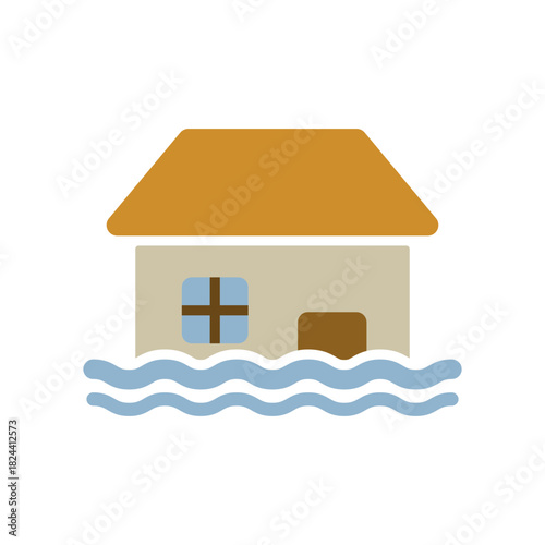 水害で浸水した家を示す洪水アイコン