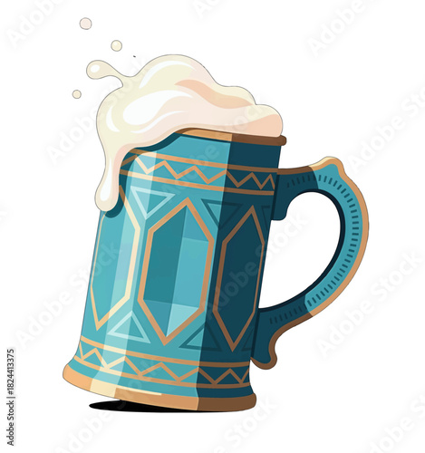 Blue Ceramic Beer Mug with Frothy Overflow