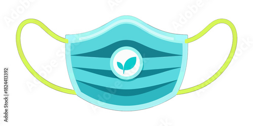 Blue Face Mask with Leaf Logo and Green Straps
