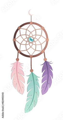 Bohemian Dreamcatcher with Pastel Feathers and Moon Accent