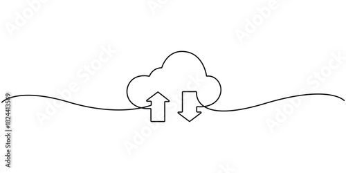 Cloud storage continuous single line drawing minimalist style vector illustration