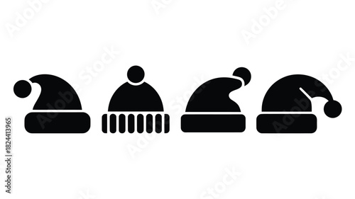 Set of Santa hat icons simple flat vector glyph design isolated on white background for Christmas and winter holiday design