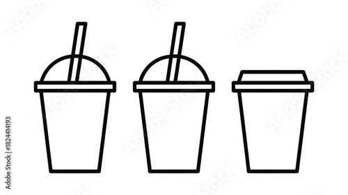 Set of disposable cup icons simple line vector design perfect for cafe menus and mobile app elements isolated on white background