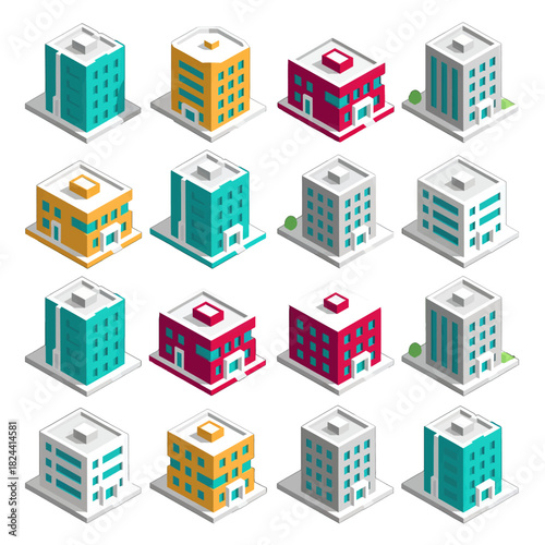 Colorful Isometric Buildings Set for Urban Design
