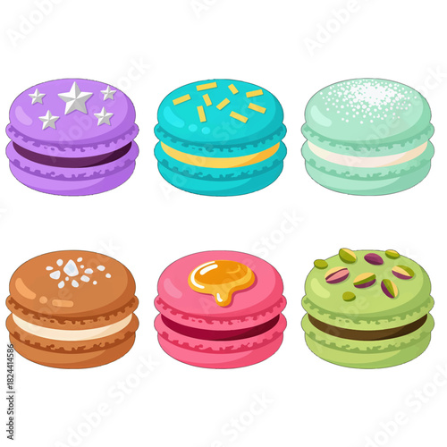 Colorful Macarons with Unique Toppings and Fillings