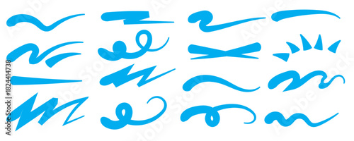 Red squiggle brush scribble underline. Marker pen emphasis highlight red swoosh stroke. Vector swoosh brush underline set for accent, marker emphasis squiggle element. Vector stock illustration 
