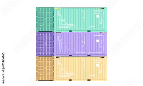 Colorful Stack of Shipping Containers with Futuristic Designs