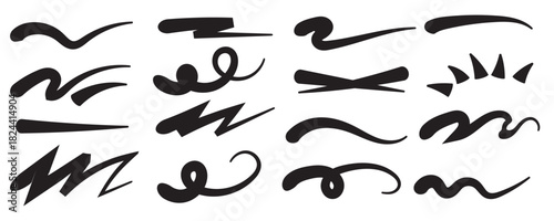 Red squiggle brush scribble underline. Marker pen emphasis highlight red swoosh stroke. Vector swoosh brush underline set for accent, marker emphasis squiggle element. Vector stock illustration 
